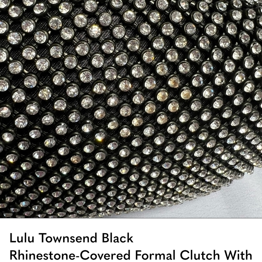 Lulu Townsend Black and Silver Rhinestone Clutch 7" x 4.5" - Picture 6 of 6